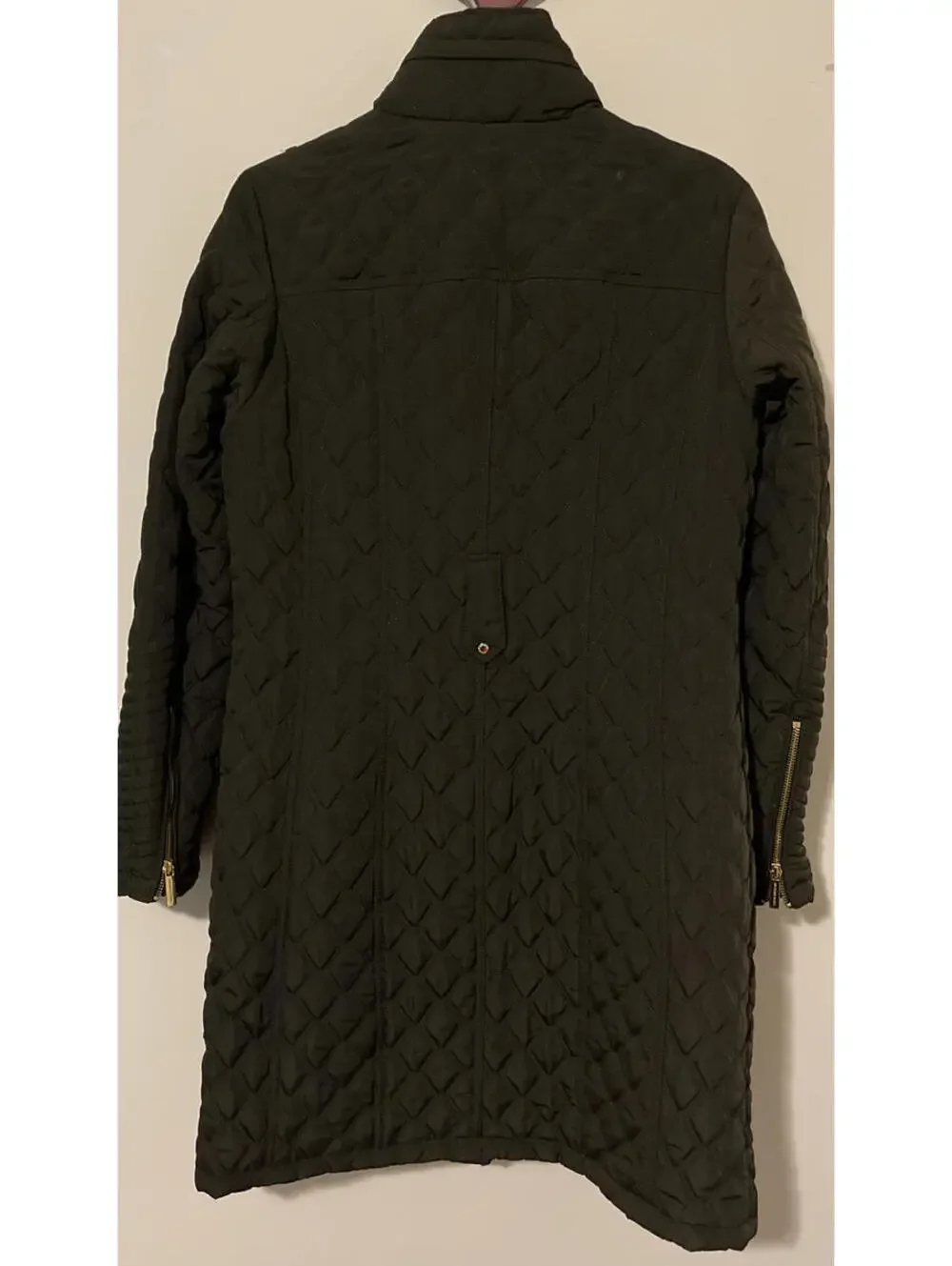 Michael Kors Womens Small Olive Green Long Full Zip/Button Quilted Coat! M102